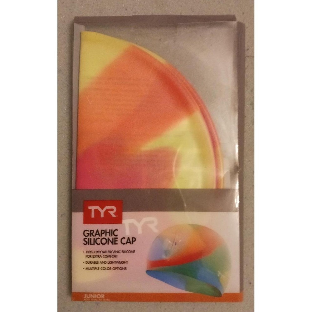 NEW TYR Junior Pink/Yellow Tie Dye Graphic Silicone Swim Cap, 10-16yrs